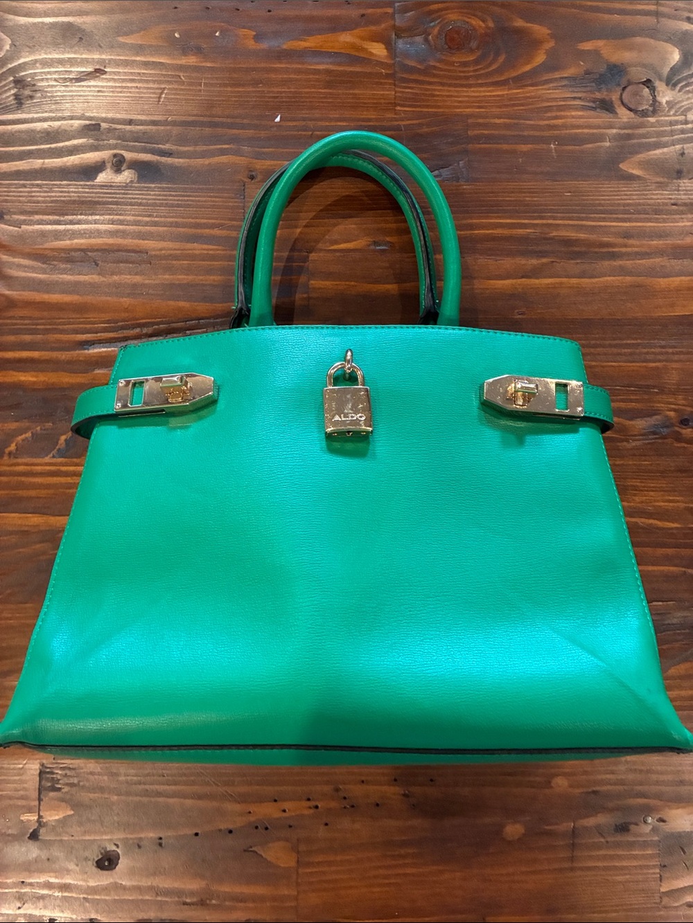 ALDO Green Structured Satchel with Gold Hardware
